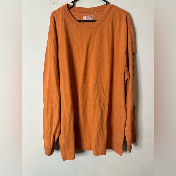 Carhartt Crew Neck T-Shirt Orange Long Sleeve Men's Size XL Spell Out - Picture 1 of 6